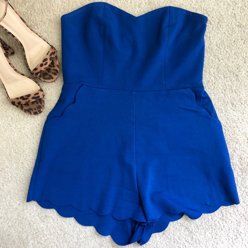 Blue heart shaped scalloped romper size small